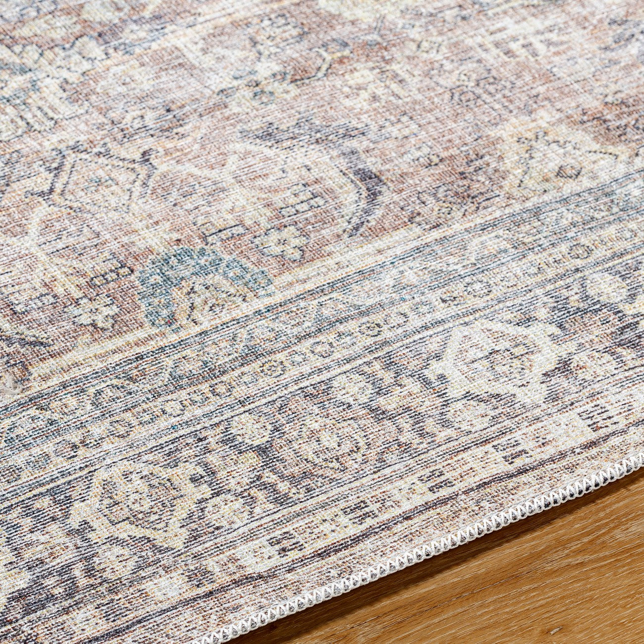 SHALINI Becki Owens x Livabliss Machine Washable Oriental Boho Light Silver Area Rug Texture