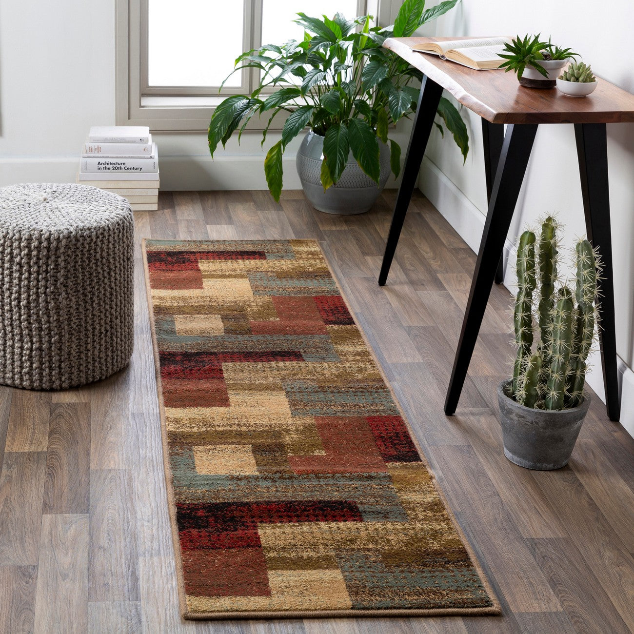SHAMA Scandi Modern White/Brick Area Rug Roomscene