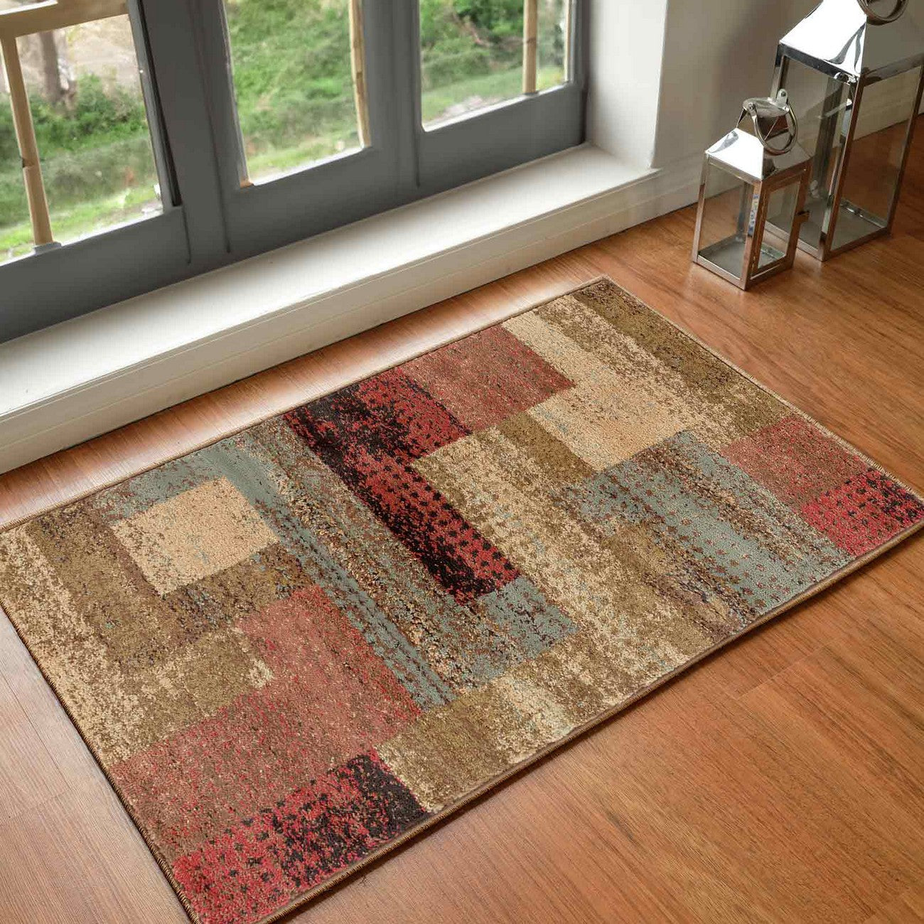SHAMA Scandi Modern White/Brick Area Rug Roomscene