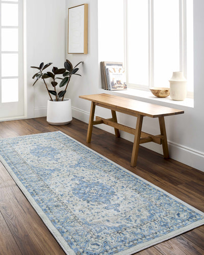 Farai Silver Blue Medallion Area Rug