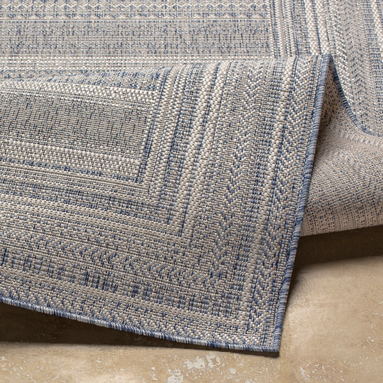 SIERRA Indoor & Outdoor Global Dark Blue Area Rug Fold