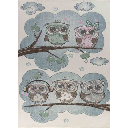 SLEEPY BOO Kids Modern Beige/Blue Bedroom Area Rug