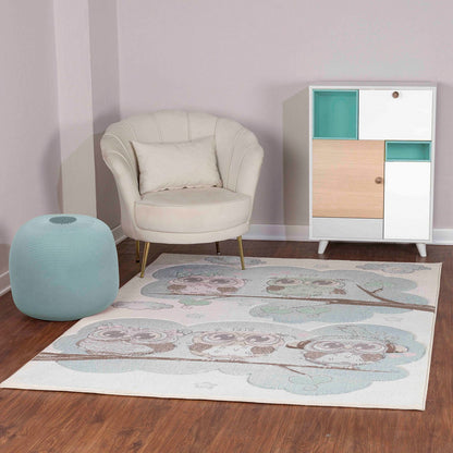 SLEEPY BOO Kids Modern Beige/Blue Bedroom Area Rug
