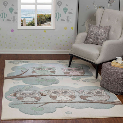 SLEEPY BOO Kids Modern Beige/Blue Bedroom Area Rug