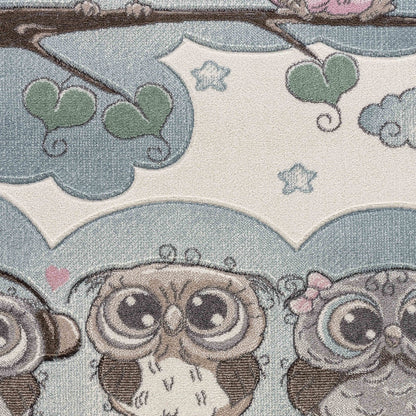 SLEEPY BOO Kids Modern Beige/Blue Bedroom Area Rug