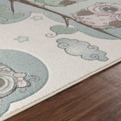SLEEPY BOO Kids Modern Beige/Blue Bedroom Area Rug