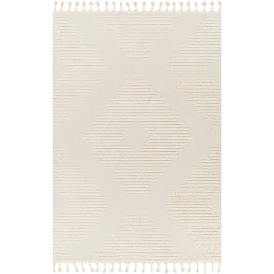 SLOAN Berber High Pile Geometric Ivory Area Rug Flat