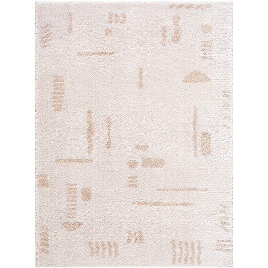 SOLINE Machine Washable Modern Shaggy Beige Area Rug Flat
