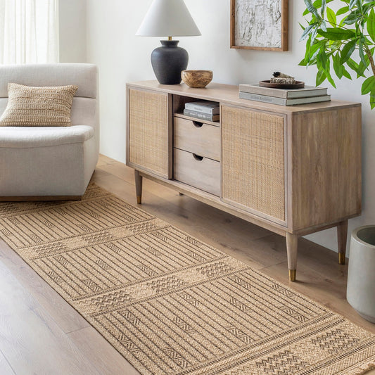 SUNNY Indoor & Outdoor Cottage Jute-Look Dark Brown Area Rug Roomscene