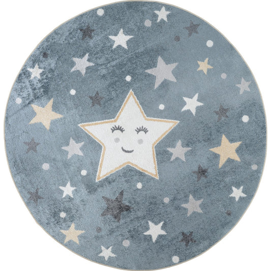 SUPERMAMA Machine Washable Blue/Beige Kids Room Rug Flat
