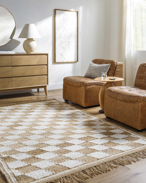 Tiria Diamond Checkered Jute Tasseled Rug