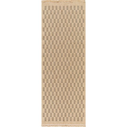TORI Indoor & Outdoor Cottage Jute-Look Light Brown/Black Checkered Area Rug Flat