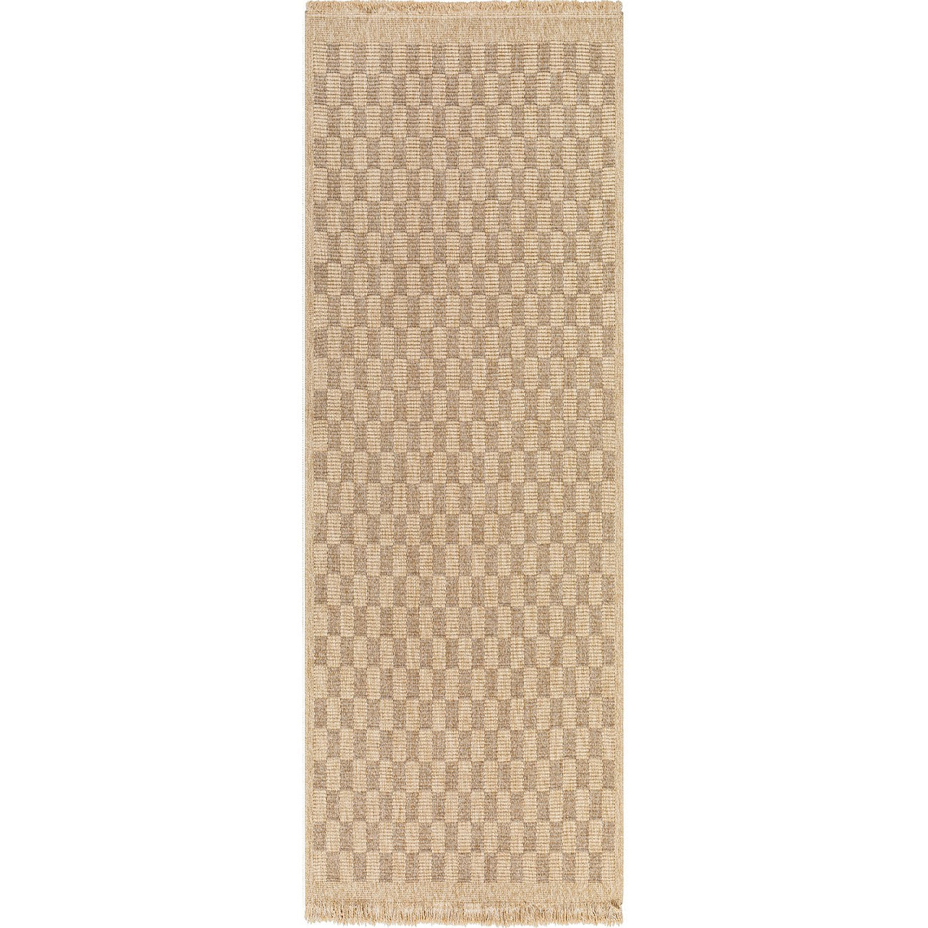 TORI Indoor & Outdoor Cottage Jute-Look Light Brown Checkered Area Rug Flat