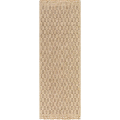 TORI Indoor & Outdoor Cottage Jute-Look Light Brown Checkered Area Rug Flat