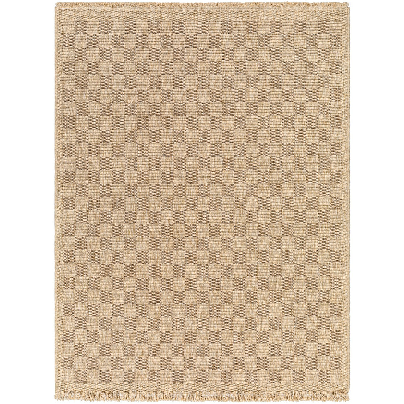 TORI Indoor & Outdoor Cottage Jute-Look Light Brown Checkered Area Rug Flat