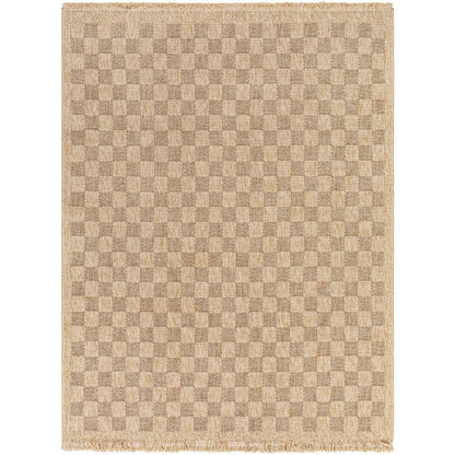 TORI Indoor & Outdoor Cottage Jute-Look Light Brown Checkered Area Rug Flat