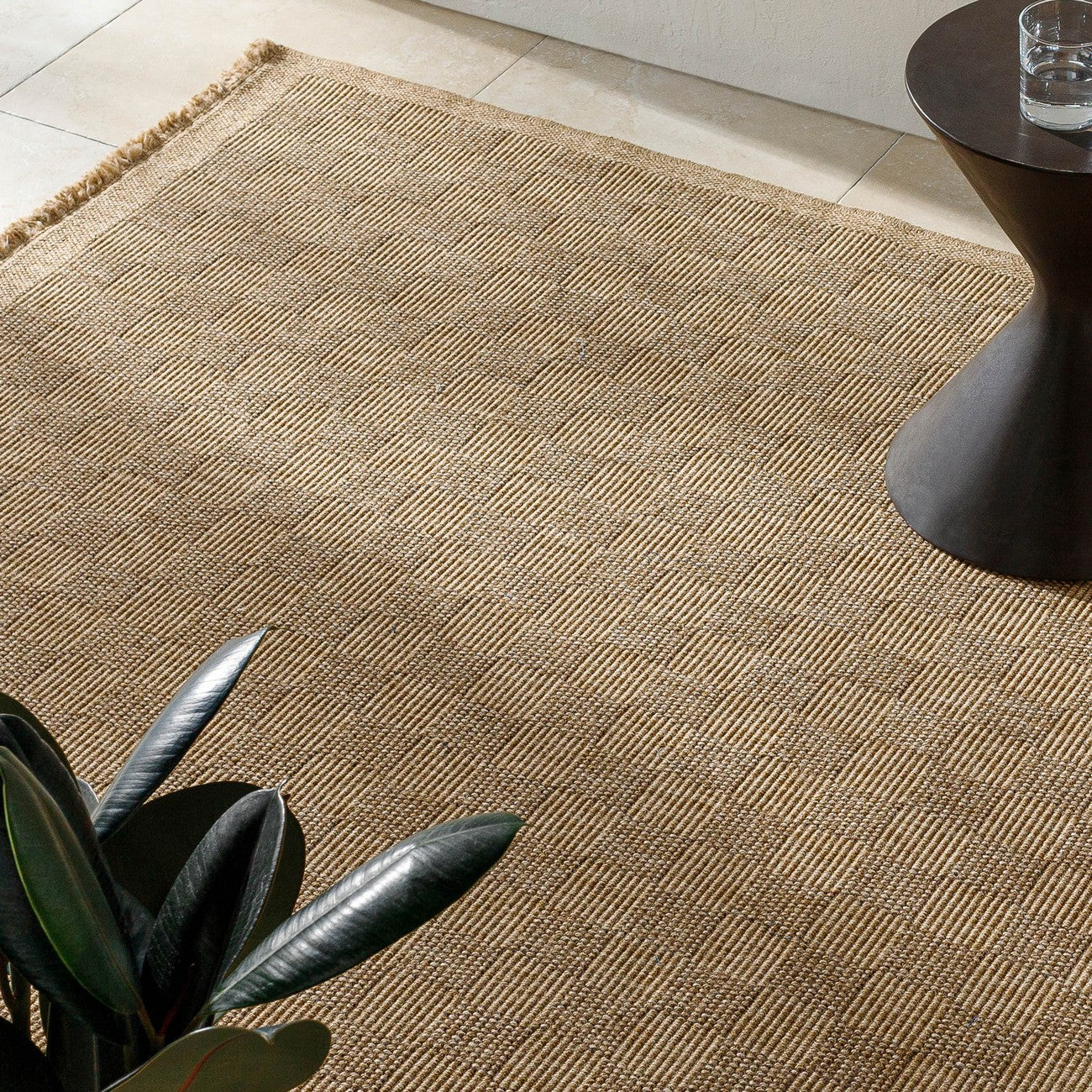 TORI Indoor & Outdoor Cottage Jute-Look Light Brown Checkered Area Rug Styleshot