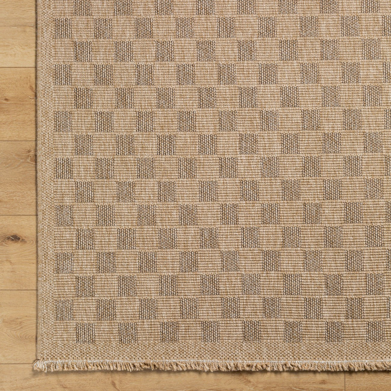 TORI Indoor & Outdoor Cottage Jute-Look Light Brown Checkered Area Rug Overhead
