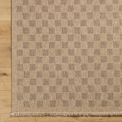TORI Indoor & Outdoor Cottage Jute-Look Light Brown Checkered Area Rug Overhead