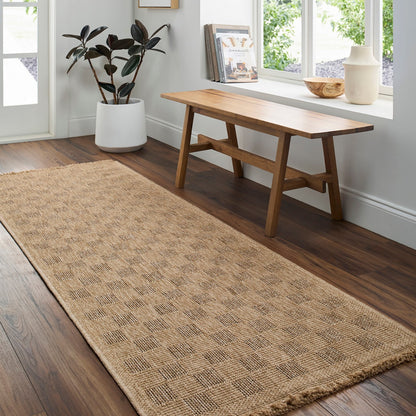 TORI Indoor & Outdoor Cottage Jute-Look Light Brown Checkered Area Rug Roomscene