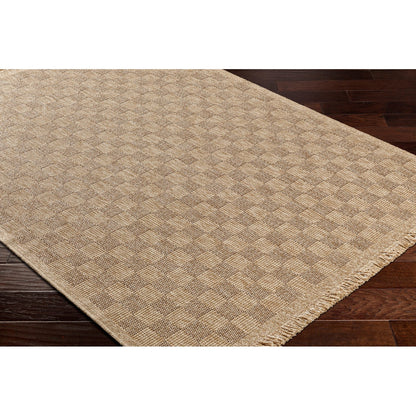 TORI Indoor & Outdoor Cottage Jute-Look Light Brown Checkered Area Rug Corner