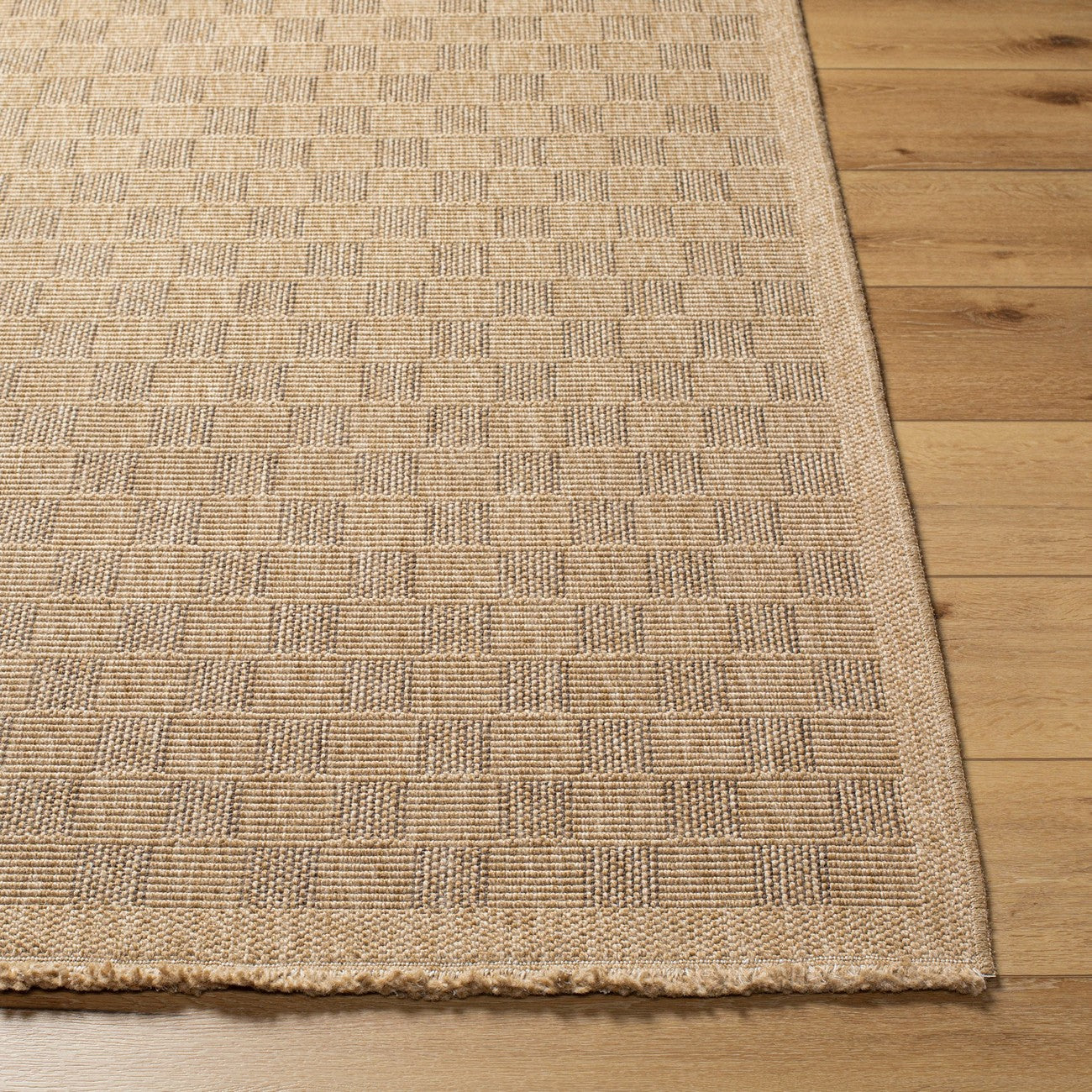 TORI Indoor & Outdoor Cottage Jute-Look Light Brown Checkered Area Rug Front