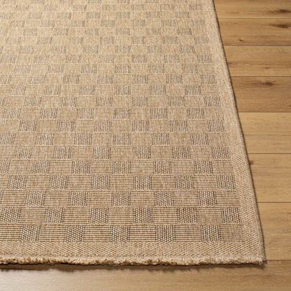 TORI Indoor & Outdoor Cottage Jute-Look Light Brown Checkered Area Rug Front
