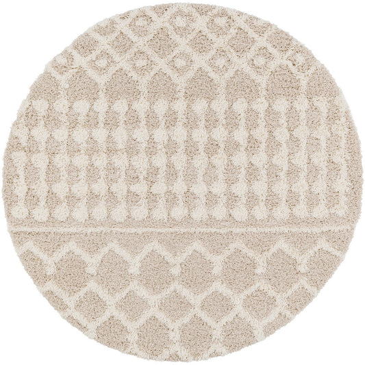 NOUR Shaggy Geometric Plush Pile Cream Beige Area Rug Flat