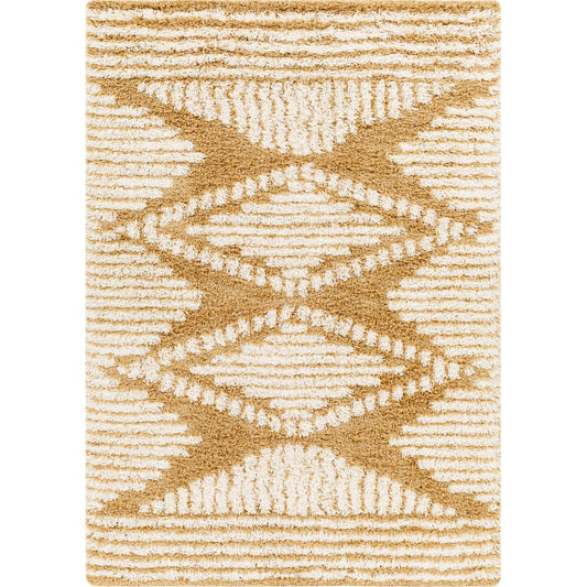 NURIA Shaggy Modern Plush Pile Camel Area Rug Flat
