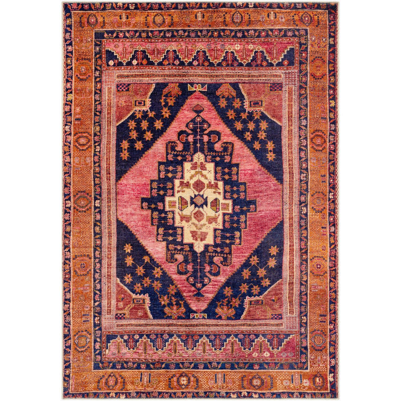 VALENTINA SPRINGS Machine Washable Traditionnal Boho Coral Area Rug
