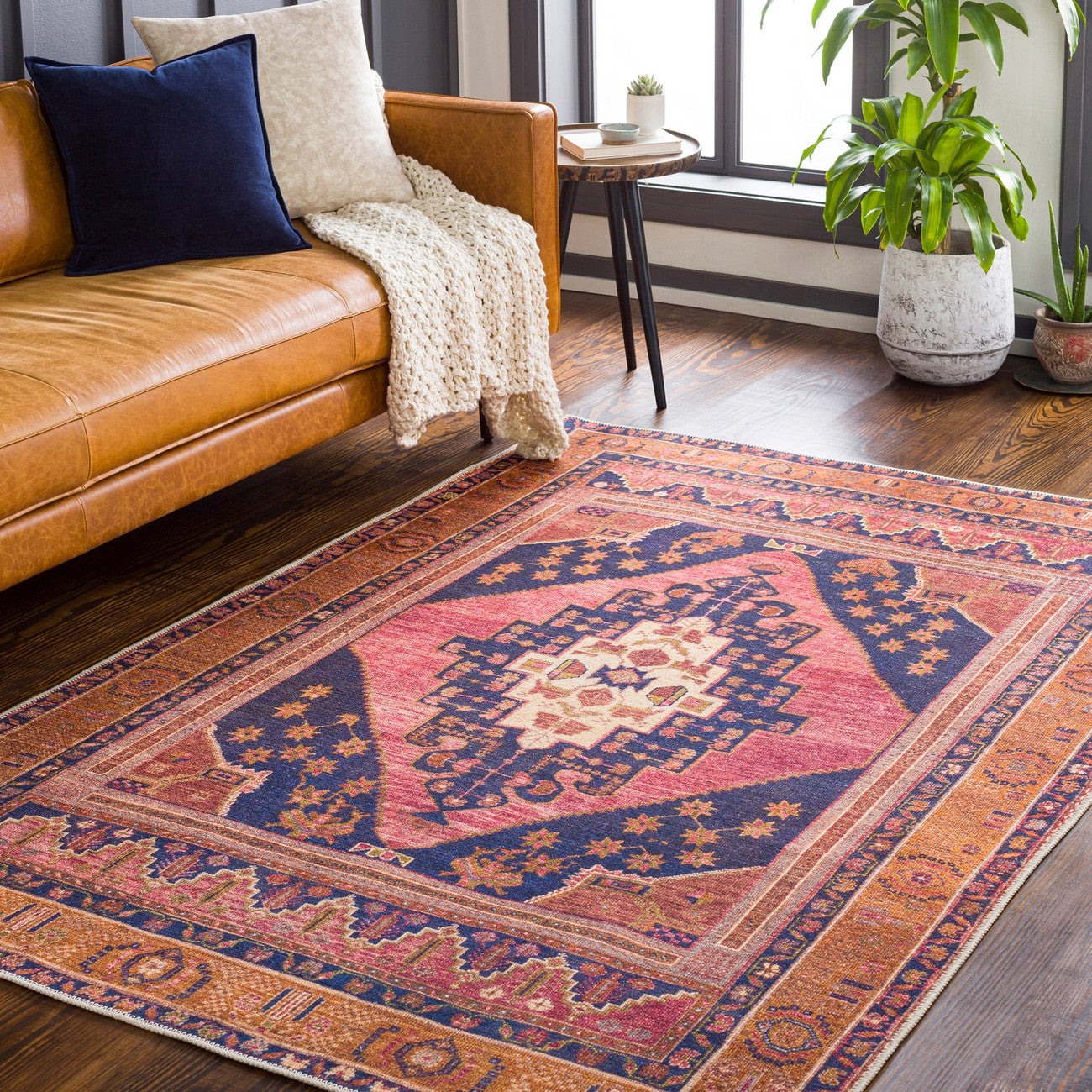 VALENTINA SPRINGS Machine Washable Traditionnal Boho Coral Area Rug