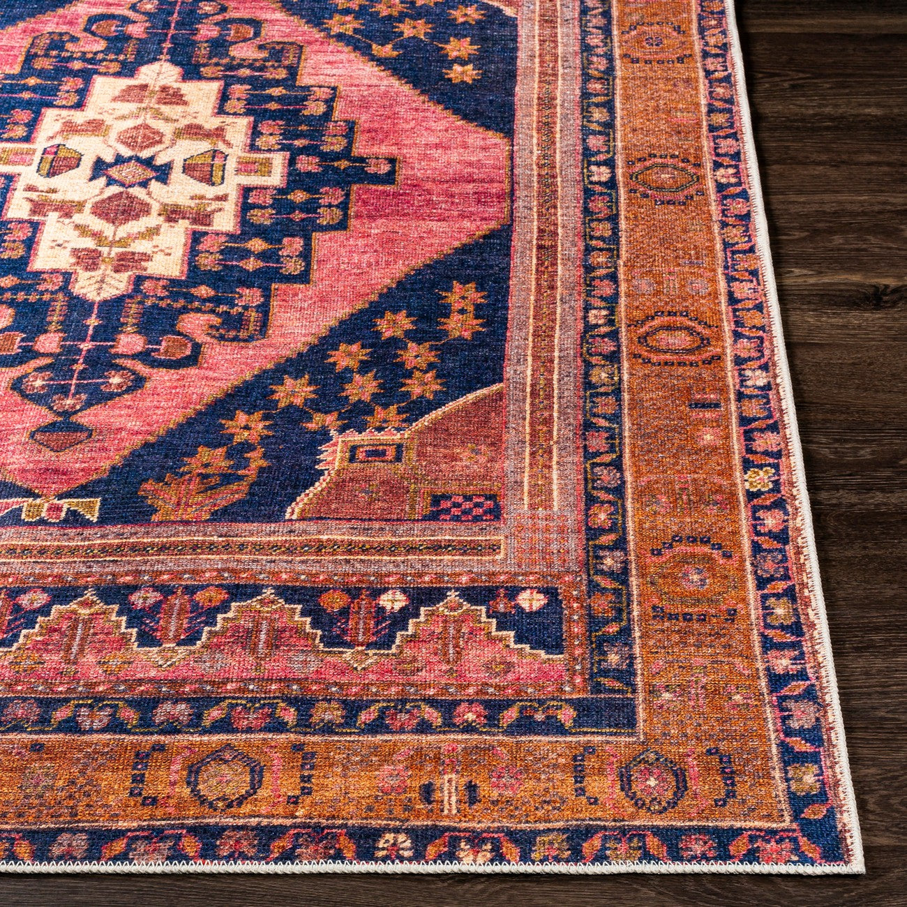 VALENTINA SPRINGS Machine Washable Traditionnal Boho Coral Area Rug