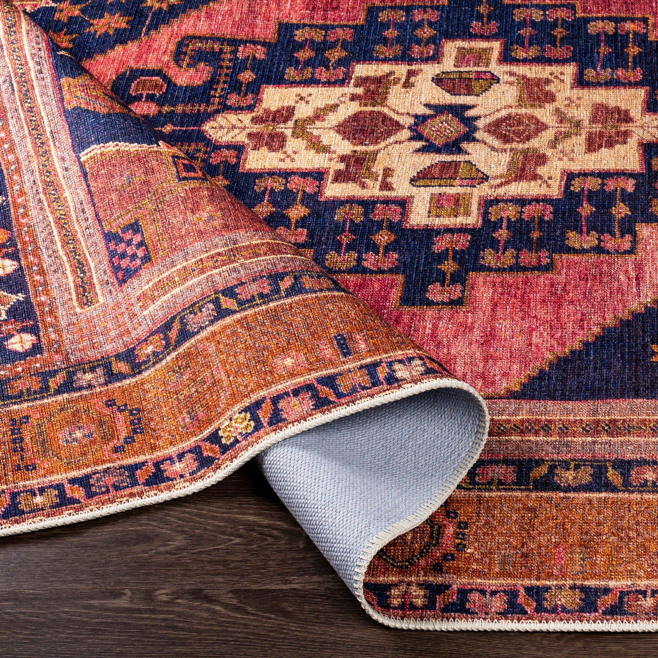 VALENTINA SPRINGS Machine Washable Traditionnal Boho Coral Area Rug