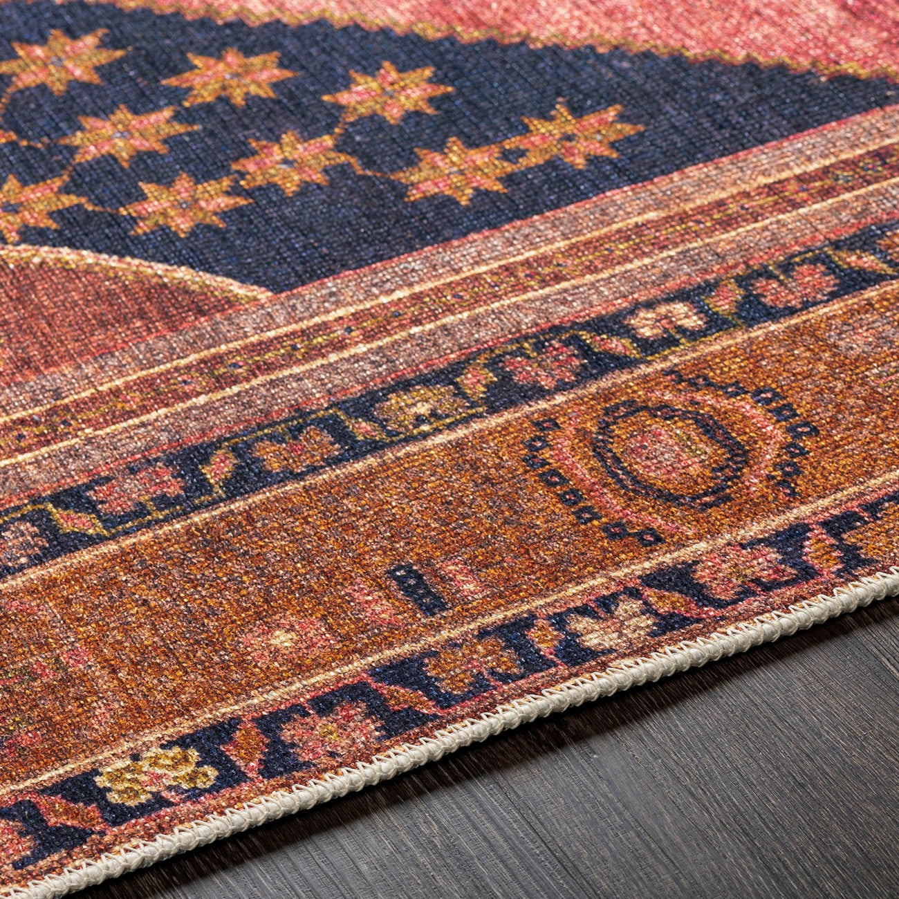 VALENTINA SPRINGS Machine Washable Traditionnal Boho Coral Area Rug