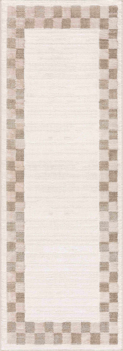 Azrika Beige Checkered Washable Rug