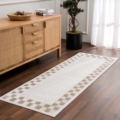 Azrika Beige Checkered Washable Rug