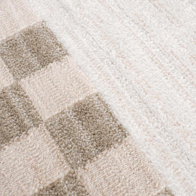 Azrika Beige Checkered Washable Rug