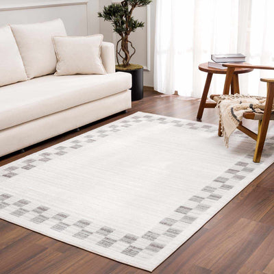 Azrika Gray Checkered Washable Rug