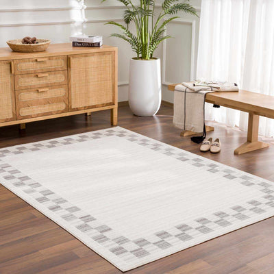 Azrika Gray Checkered Washable Rug