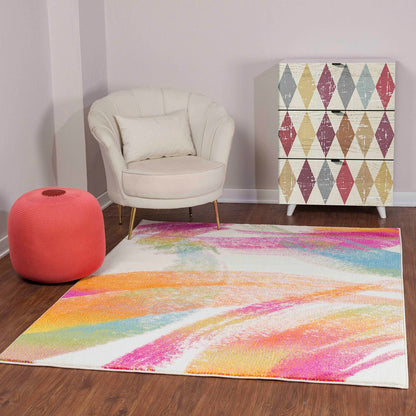 VIOLETA Scandi Modern White/Pink Area Rug Roomscene