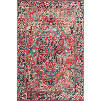 VIORRICA Vintage Oriental Boho Bright Red/Navy/Wheat/Ice Blue/Grass Area Rug Flat
