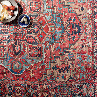VIORRICA Vintage Oriental Boho Bright Red/Navy/Wheat/Ice Blue/Grass Area Rug Styleshot