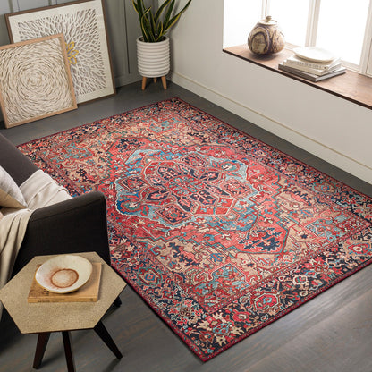 VIORRICA Vintage Oriental Boho Bright Red/Navy/Wheat/Ice Blue/Grass Area Rug Roomscene