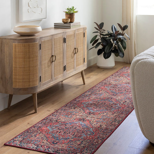 VIORRICA Vintage Oriental Boho Bright Red/Navy/Wheat/Ice Blue/Grass Area Rug Roomscene