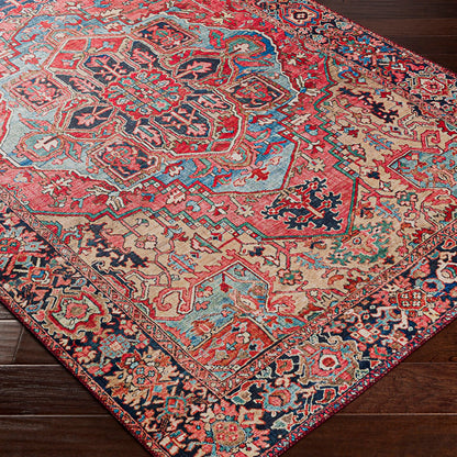VIORRICA Vintage Oriental Boho Bright Red/Navy/Wheat/Ice Blue/Grass Area Rug Corner