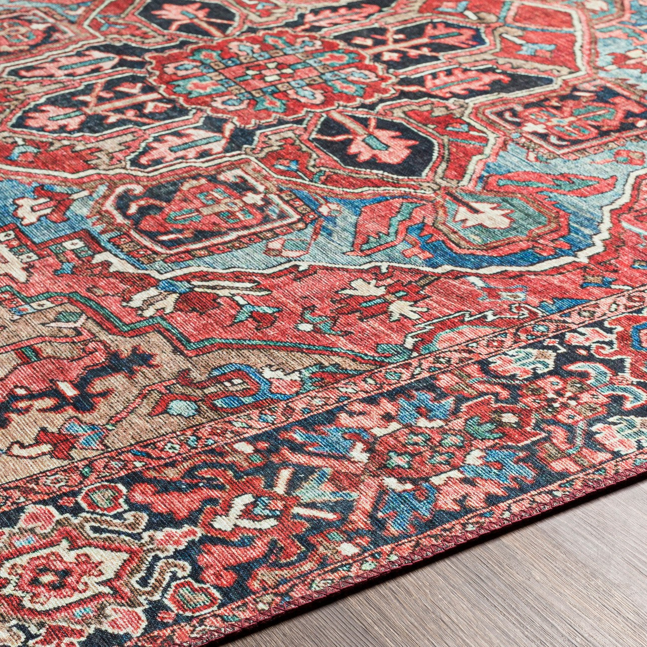 VIORRICA Vintage Oriental Boho Bright Red/Navy/Wheat/Ice Blue/Grass Area Rug Texture