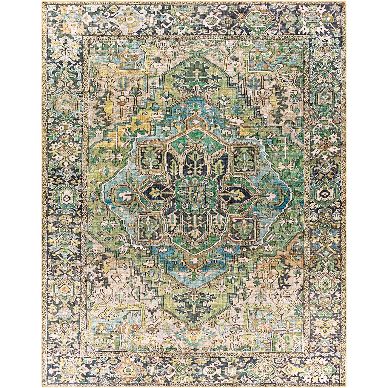 VIORRICA Vintage Oriental Boho Dark Green Area Rug Flat
