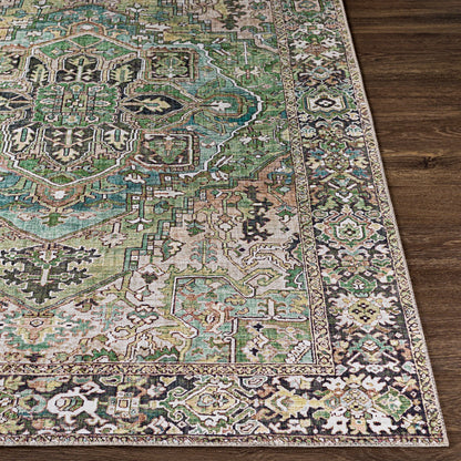 VIORRICA Vintage Oriental Boho Dark Green Area Rug Front