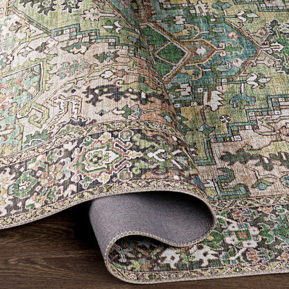 VIORRICA Vintage Oriental Boho Dark Green Area Rug Fold