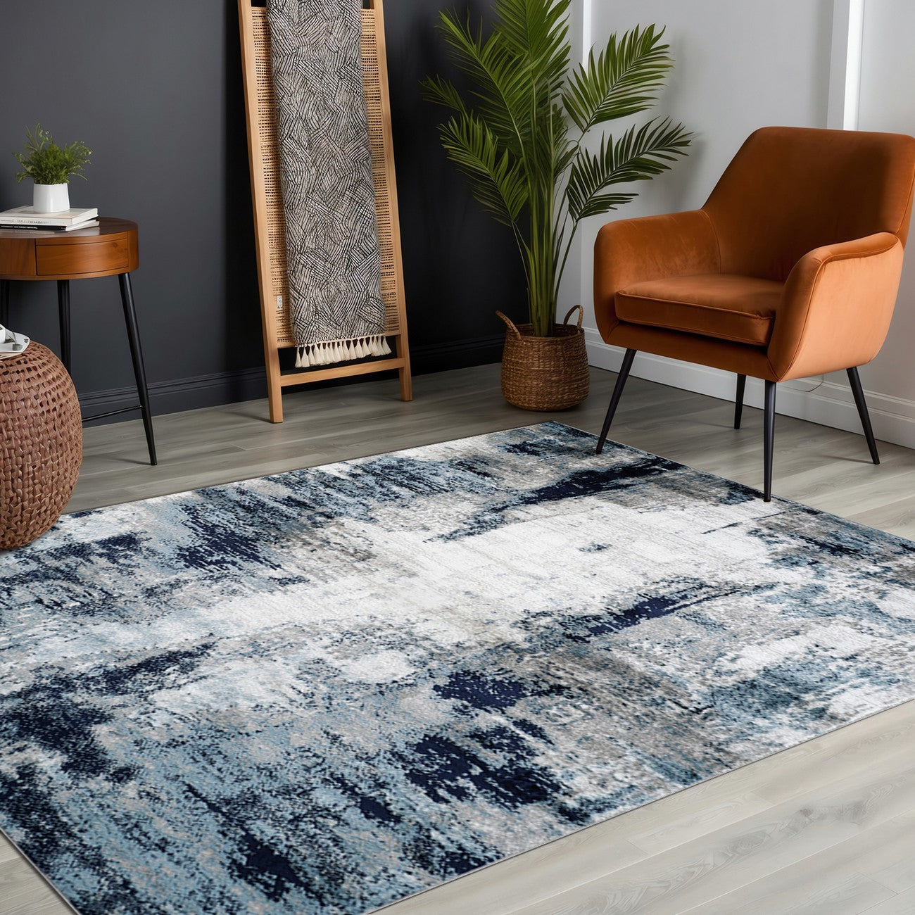 GIULIA Abstract Modern Marble Aqua/Navy Area Rug